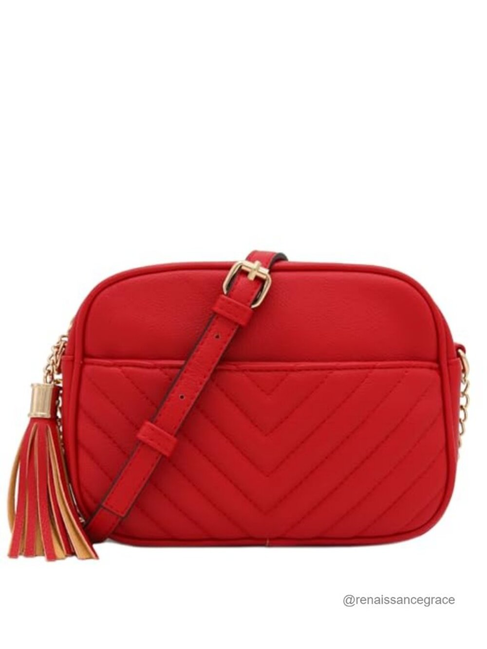 Quilted Crossbody Camera Bag with Chain Strap and Tassel Faux Leather
